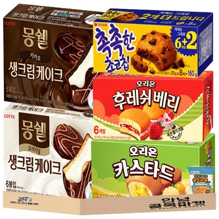 [Hello Alley Market] Office Snack Set (MongShell Cream, MongShell TongTong, Kakao Custard, Soft Choco Chip, Fresh Berry, Shell Snack) – Snack Box No.1 (1 Set)
